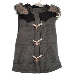 Vanity Womens Small Black Full Zip Removable Hood Faux Fur Sleeveless Vest